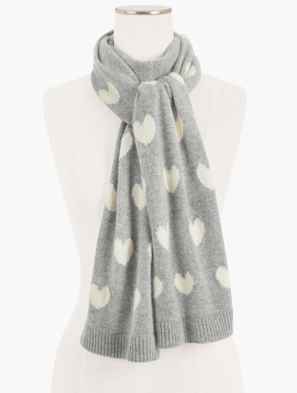 Talbots 100% Cashmere Ladies Scarf Gray w/ Cream Hearts 10”x80” Love Preppy